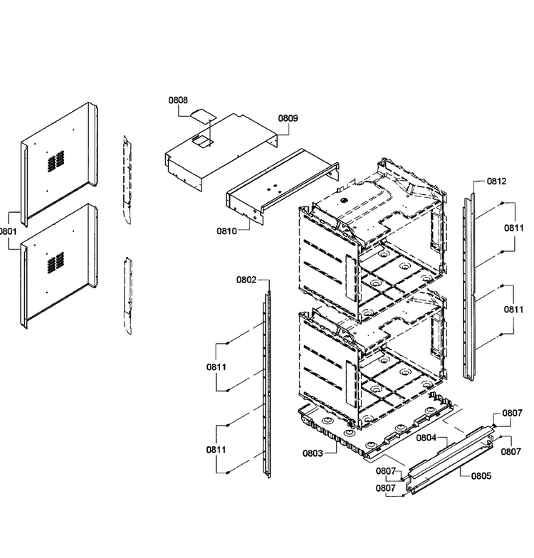 Cabinet Assy Diagram and Parts List for HBN5650UC 10 Bosch Wall Oven