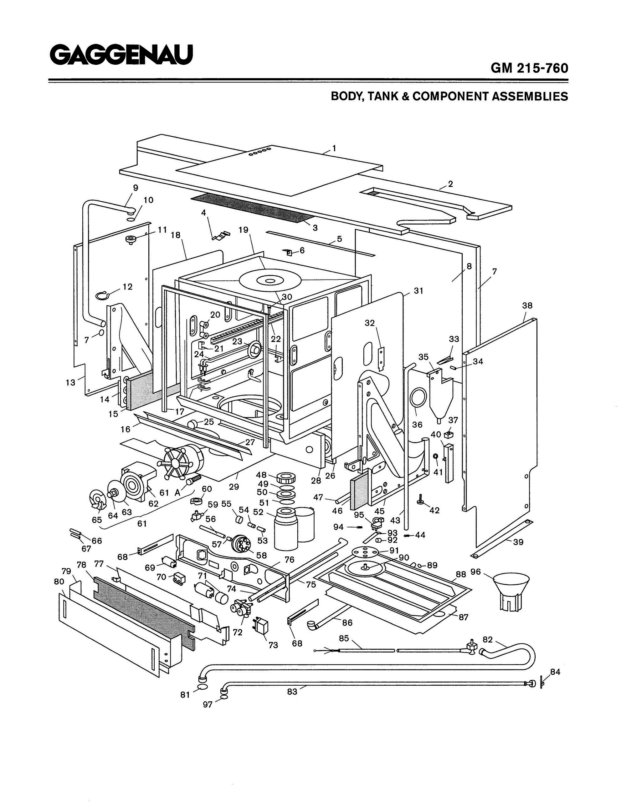 01 - BODY, TANK & COMPONENT ASSEMBLIES Diagram and Parts List for GM215-760  Bosch 
