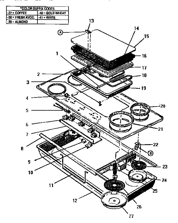 Section 3 Diagram and Parts List for CV213601  Thermador Cooktop