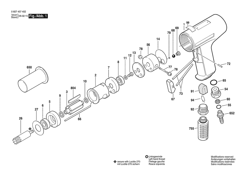 Section 1 Diagram and Parts List for 740WSSROEM 0607457402 Bosch Drill