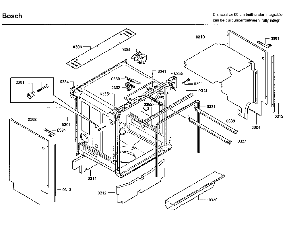 Cabinet Diagram and Parts List for SHV9PT53UC 80 Bosch Dishwasher