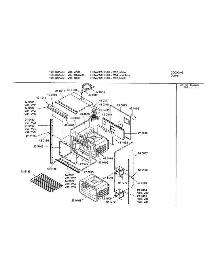 Upper Body Diagram and Parts List for HBN456AUC 01 Bosch Wall Oven