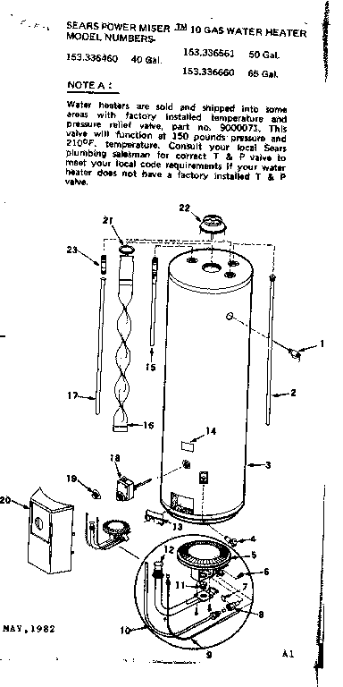 Replacement Parts Diagram and Parts List for 153336660  Kenmore Water Heater