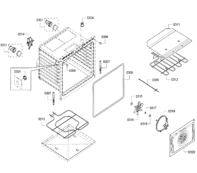 Cavity Diagram and Parts List for HBN5651UC 02 Bosch Wall Oven