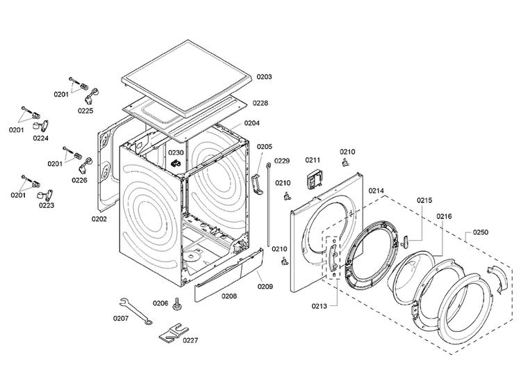 Cabinet Diagram and Parts List for WAS24460UC 18 Bosch Washer