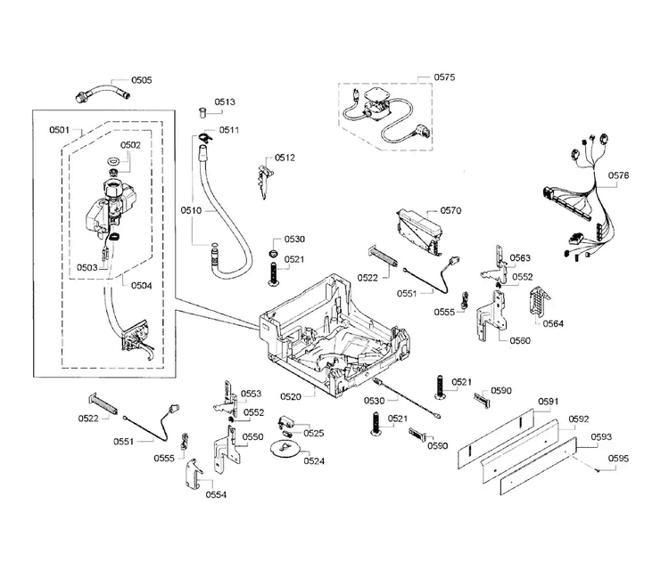 Base Section Diagram and Parts List for SPE68U55UC 32 Bosch Dishwasher