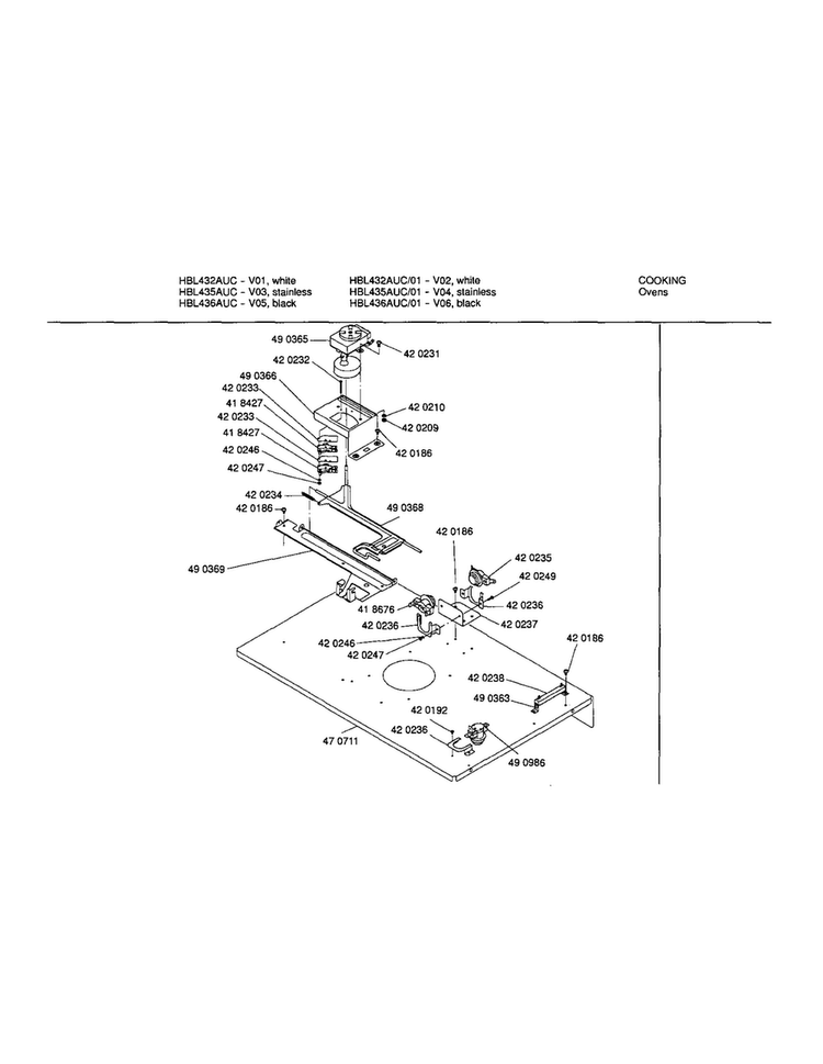 Internal Top Panel Diagram and Parts List for HBL436AUC 01 Bosch Wall Oven