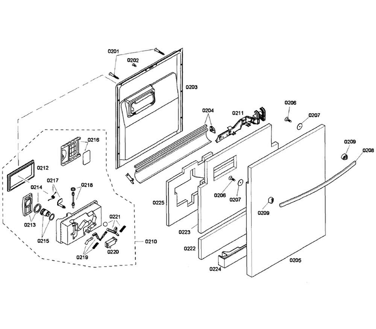 Door Section Diagram and Parts List for SHX55M02UC 53 Bosch Dishwasher