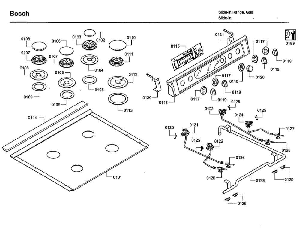 Top Assembly Diagram and Parts List for HDI7282U 05 Bosch Range