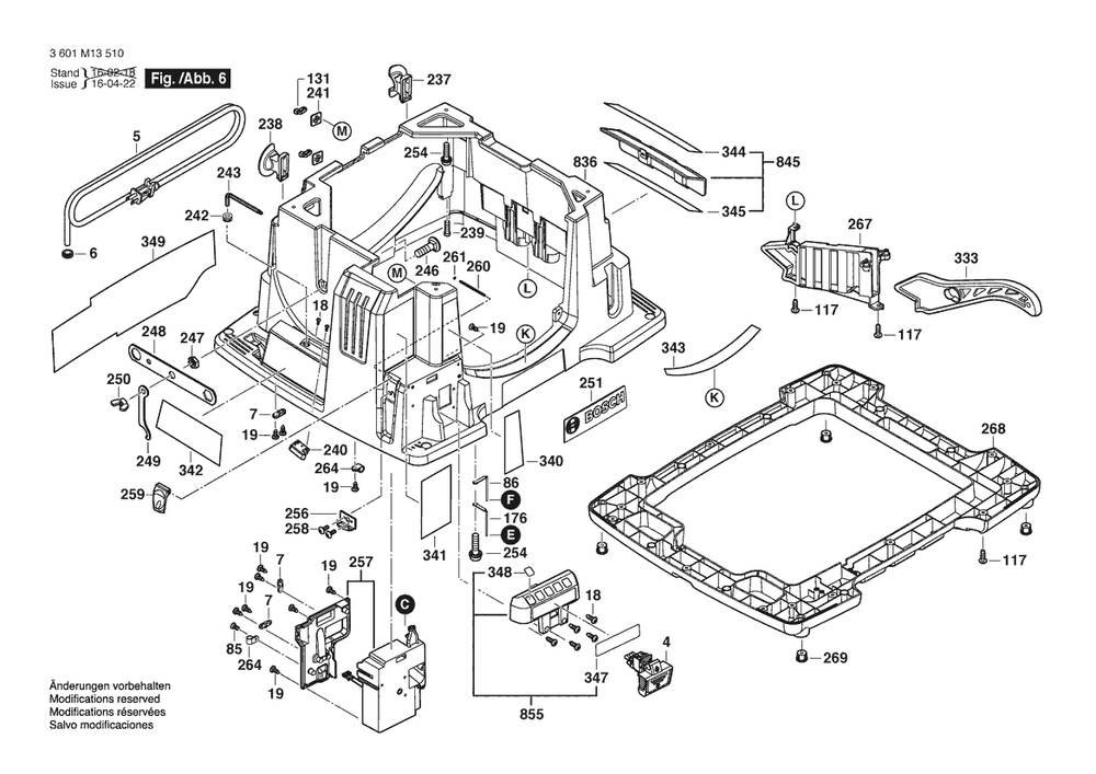 Section 6 Diagram and Parts List for GTS1041A-09 3601M13510 Bosch Table Saw