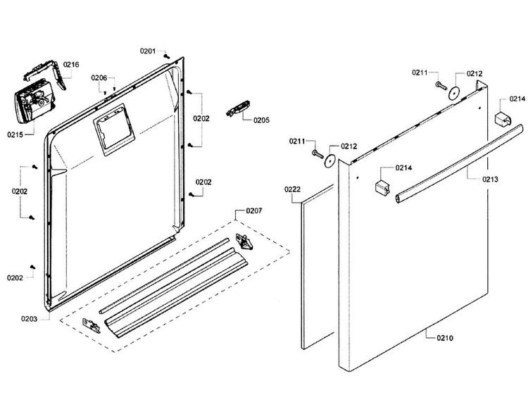Door Section Diagram and Parts List for SHX3AR52UC 14 Bosch Dishwasher