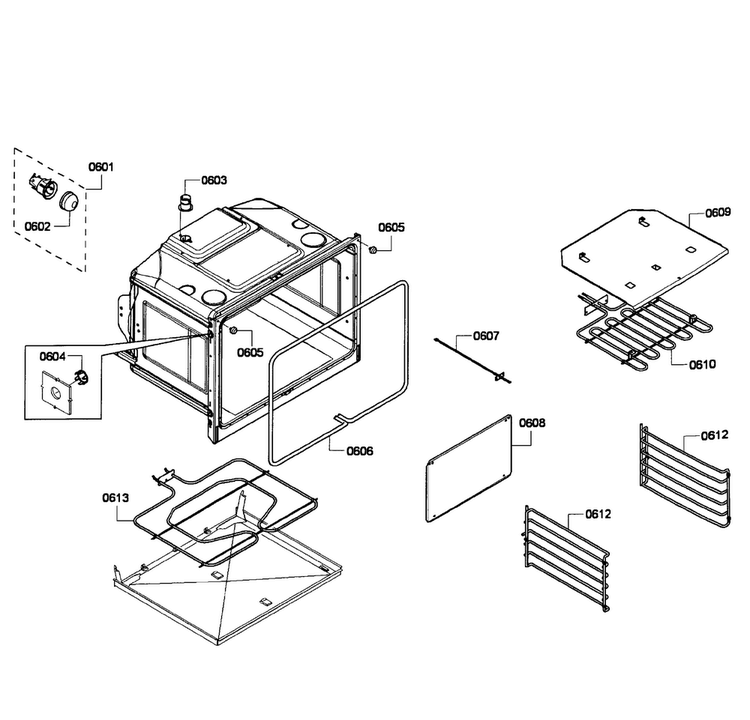 Oven Lower Diagram and Parts List for HBL3560UC 05 Bosch Wall Oven