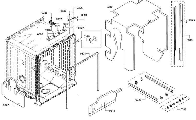 Frame Diagram and Parts List for SHX5AV55UC 01 Bosch Dishwasher
