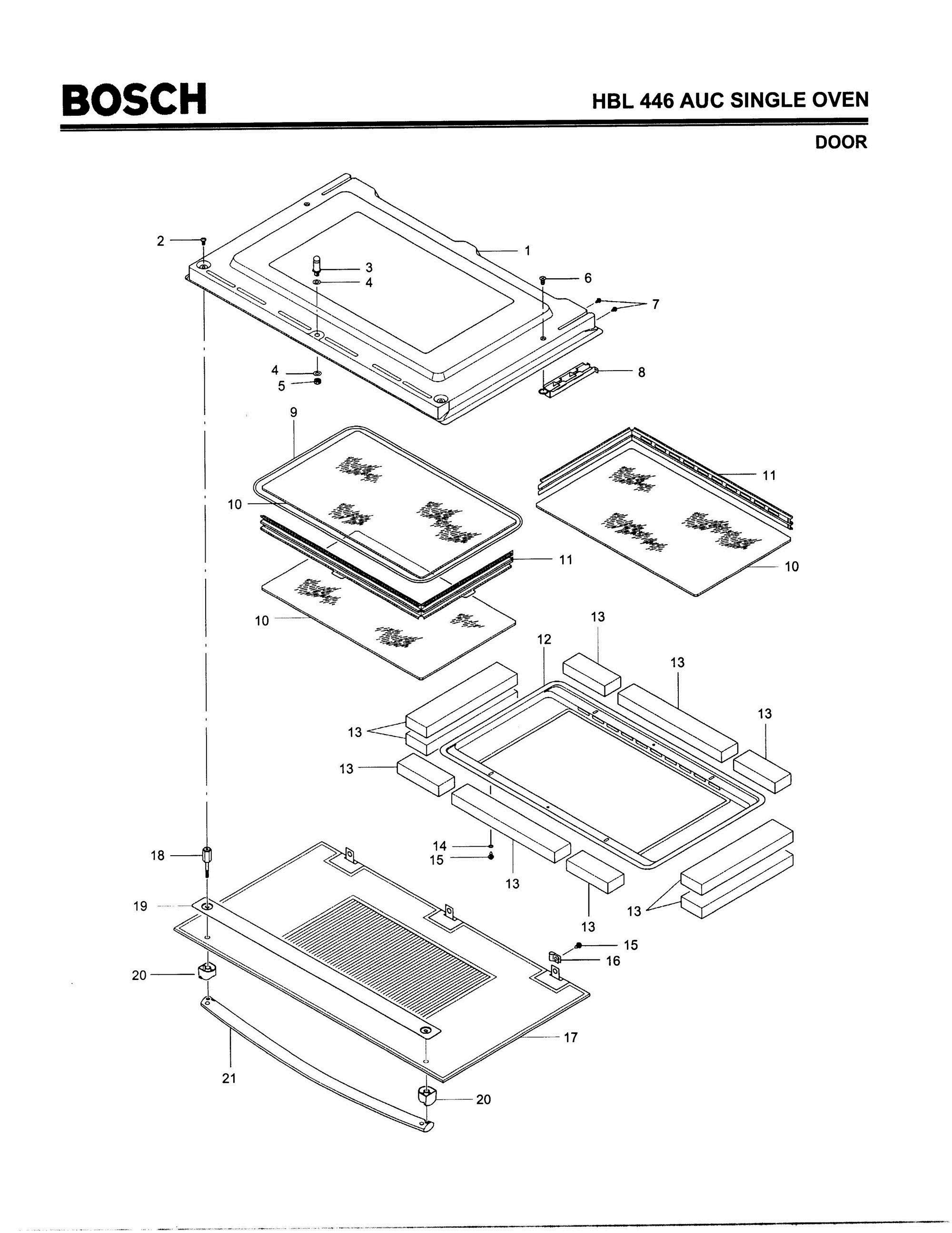 05 - DOOR Diagram and Parts List for HBL446AUC(FD8202-)  Bosch Wall Oven