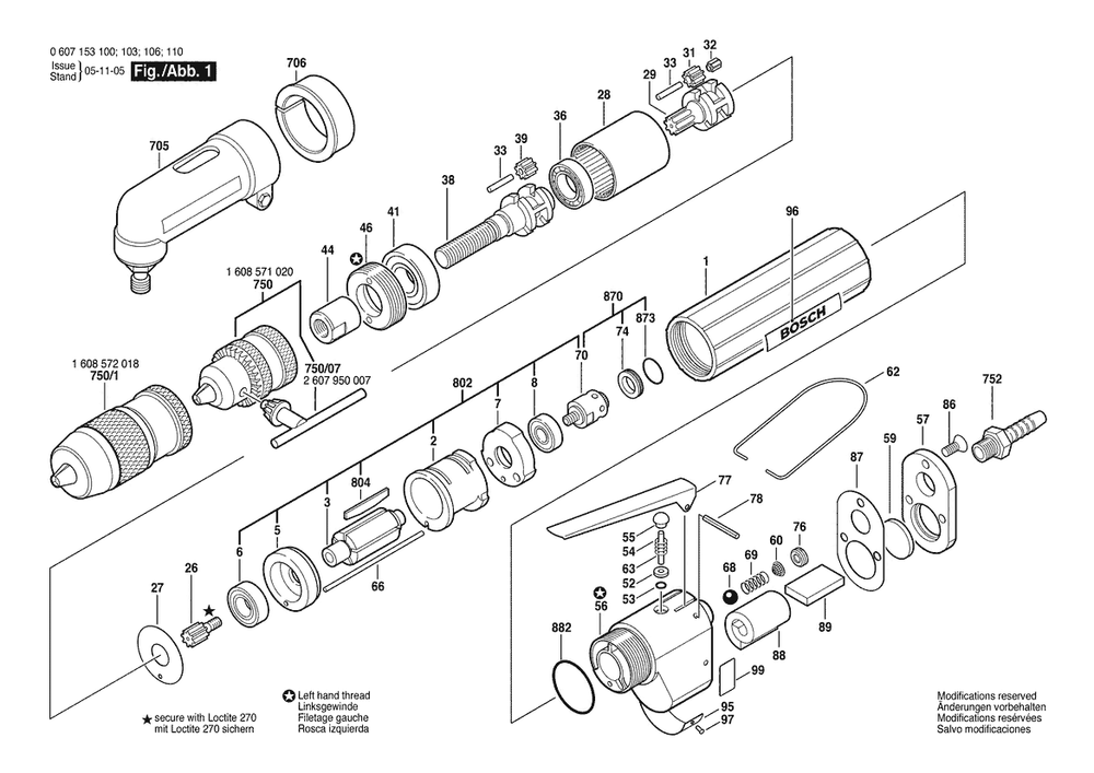 Section 1 Diagram and Parts List for 0607153110  Bosch Drill