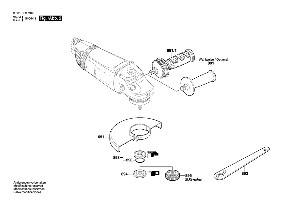 Diagram 2 Diagram and Parts List for GWS24-180JH 3 601 H83 M02 Bosch Angle Grinder