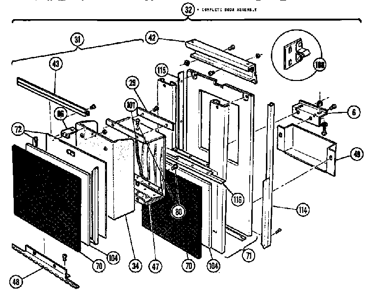Complete Door Assembly Diagram and Parts List for TMC28  Thermador Trash Compactor