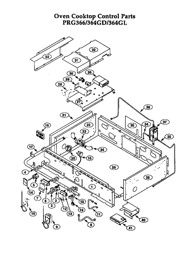 Oven Cooktop Controls Diagram and Parts List for PRG364GL  Thermador Range
