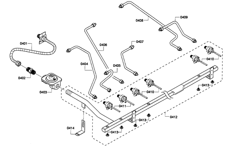 Gas Supplay Diagram and Parts List for PRD486EDPG 01 Thermador Range