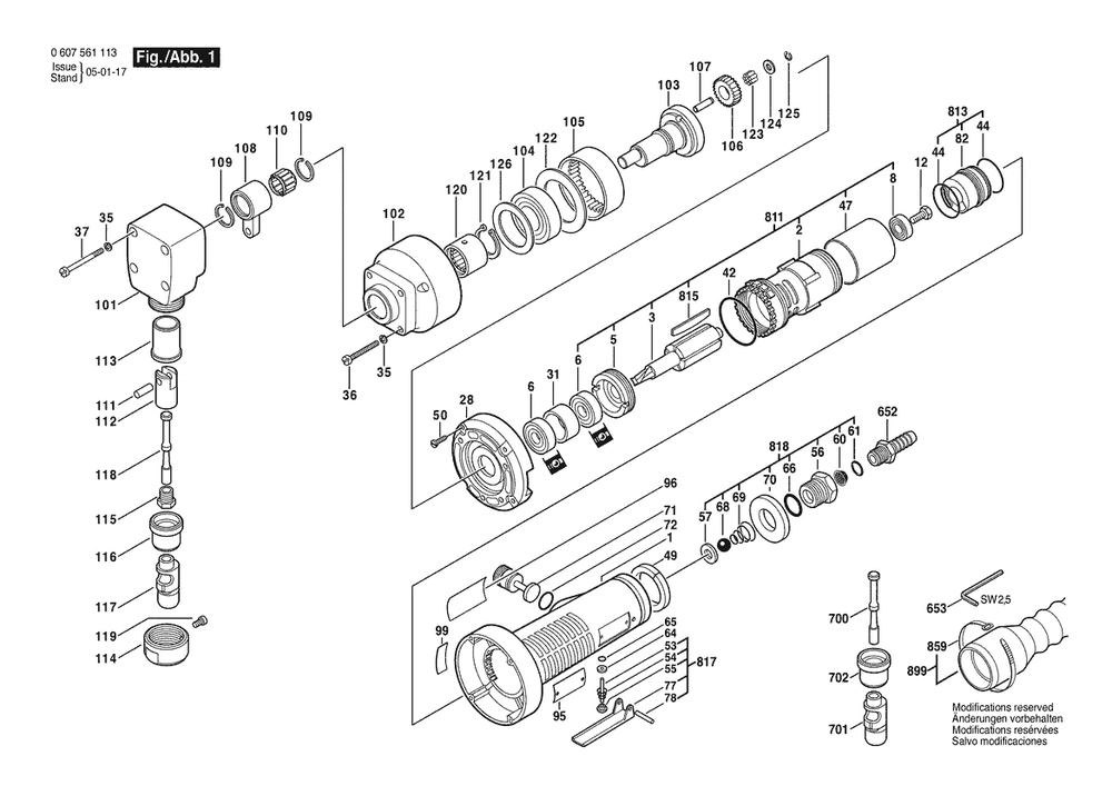 Section 1 Diagram and Parts List for SNR400W 0607561113 Bosch Nibbler & Shears