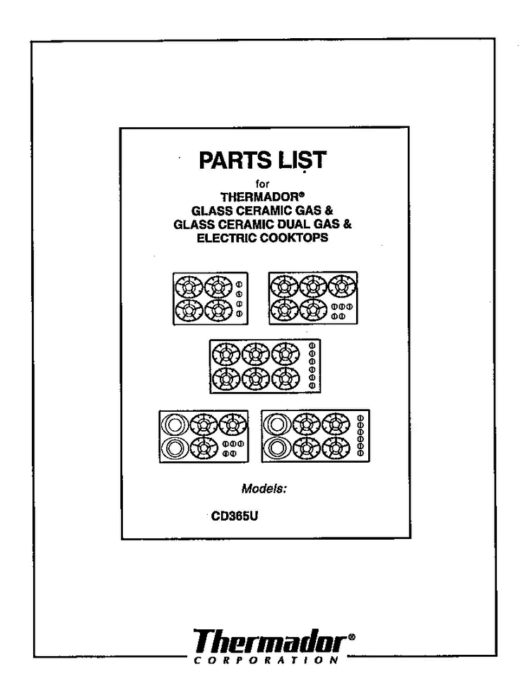 Cover Diagram and Parts List for CD365U  Thermador Cooktop