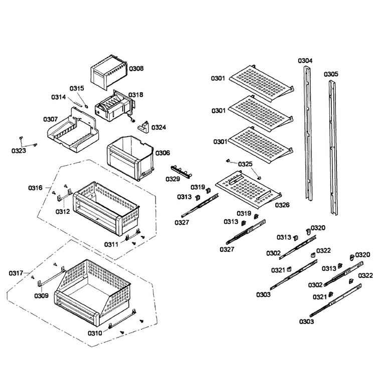 Shelfs Diagram and Parts List for T24IF70NSP 28 Thermador Freezer