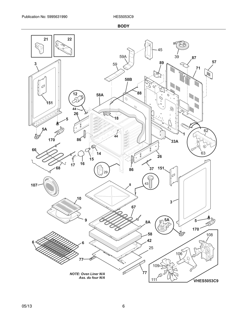 Body 2 Diagram and Parts List for HES5053C9  Bosch Range