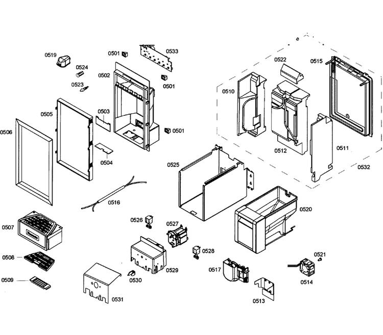 Dispenser Diagram and Parts List for T24ID80NRP 39 Thermador Freezer