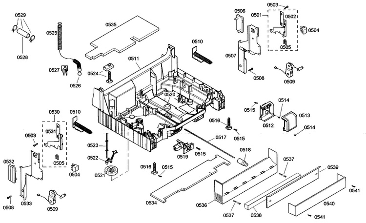 Base Assy Diagram and Parts List for SHE66C06UC 46 Bosch Dishwasher