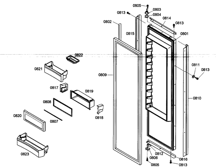 Refrig Door Diagram and Parts List for KBUIT4275E 01 Thermador Refrigerator