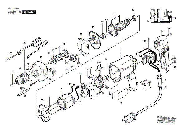 Bosch Hd6525type1 (F012652500) Diagram and Parts List for HD6525 (TYPE1)(F012652500) Bosch Cordless Drill