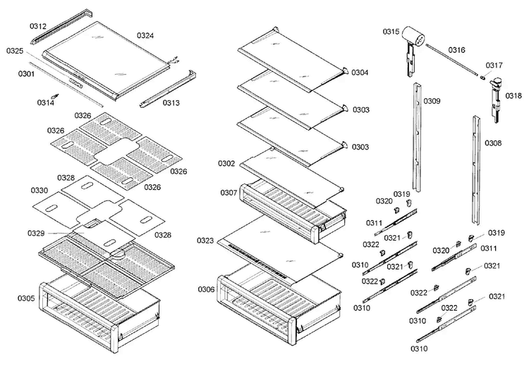 Drawer Assy Diagram and Parts List for T24IR70NSP 18 Thermador Refrigerator