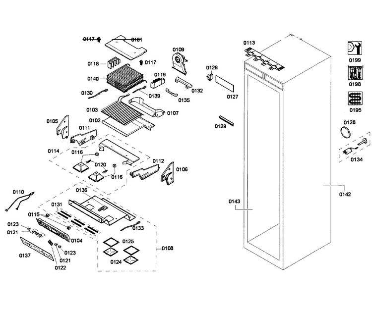 Cabinet Parts Diagram and Parts List for T24ID80NLP 36 Thermador Freezer