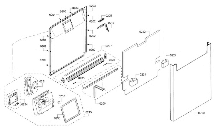 Door Diagram and Parts List for SHE65T55UC 07 Bosch Dishwasher
