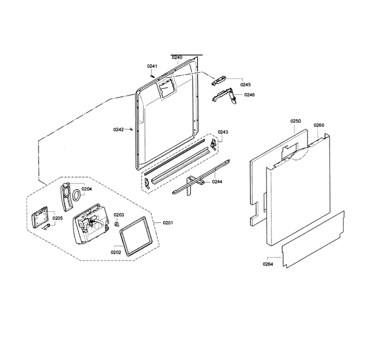 Door Assy Diagram and Parts List for SGE63E15UC 74 Bosch Dishwasher