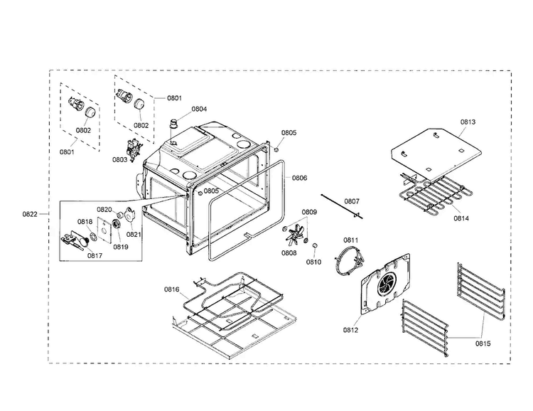 Oven Diagram and Parts List for HBL5760UC 01 Bosch Microwave