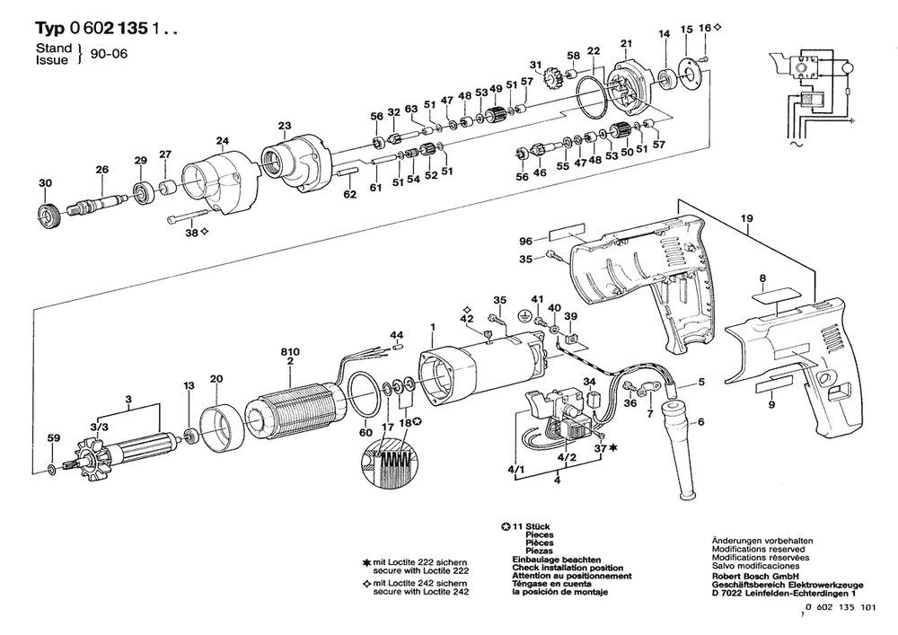 Section 1 Diagram and Parts List for 0602135107  Bosch Drill