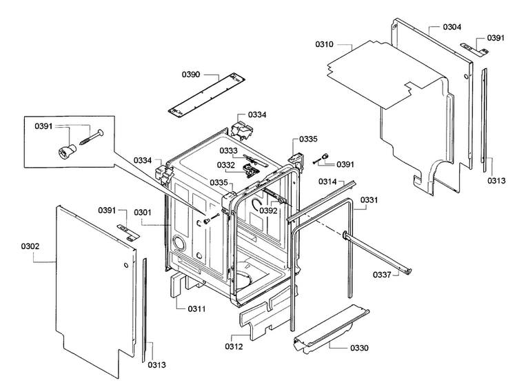 Frame Diagram and Parts List for SPE5ES55UC 28 Bosch Dishwasher
