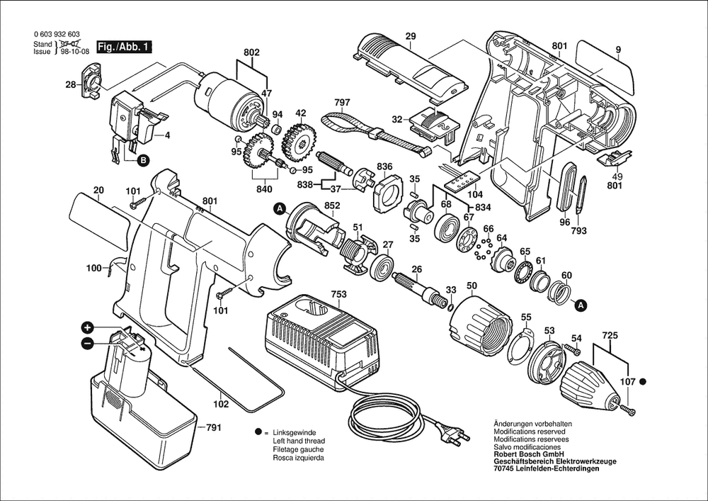 Section 1 Diagram and Parts List for 0603932623  Bosch Screwdriver