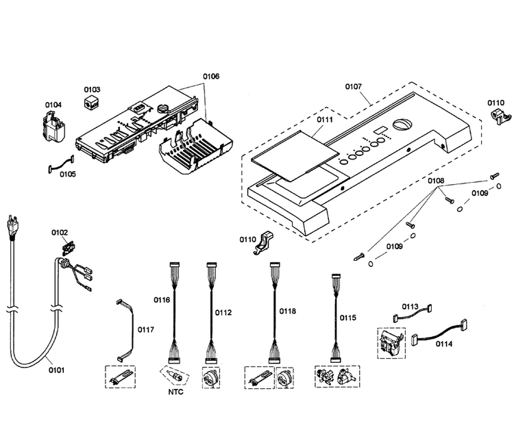 Control Panel Diagram and Parts List for WFMC5301UC 04 Bosch Washer