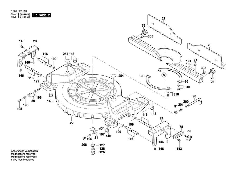 Page B Diagram and Parts List for GCM12SD 0601B23503 Bosch Miter Saw