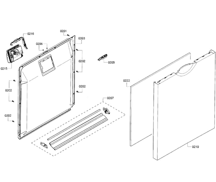 Door Assy Diagram and Parts List for SHE3AR55UC 08 Bosch Dishwasher