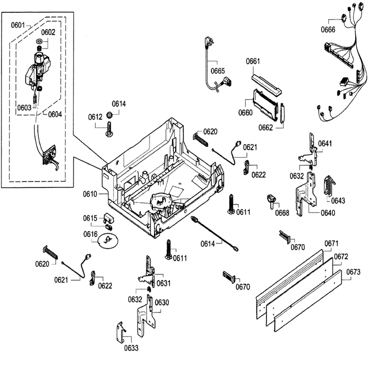 Base Diagram and Parts List for SGX68U55UC A5 Bosch Dishwasher