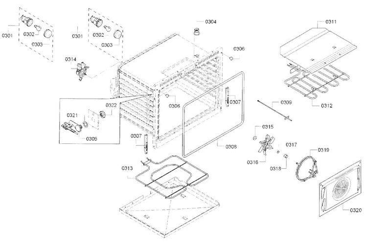 Cavity Diagram and Parts List for HBL8651UC 01 Bosch Wall Oven