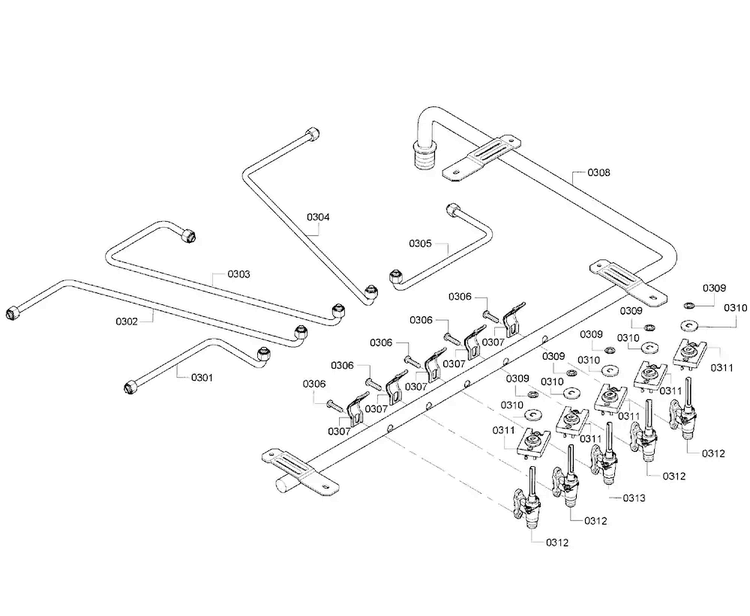 Manifold Diagram and Parts List for SGS365FS 03 Thermador Cooktop