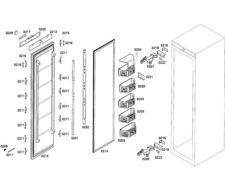 Door Assy Diagram and Parts List for T24IF70NSP 20 Thermador Freezer