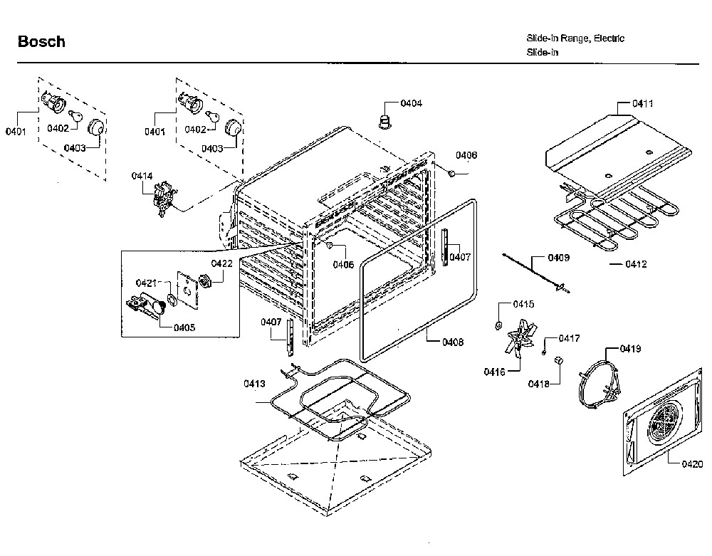 Oven Diagram and Parts List for HIIP055U 01 Bosch Range