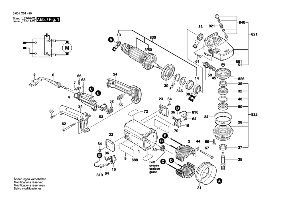Page A Diagram and Parts List for 1364 3601C64410 Bosch Angle Grinder