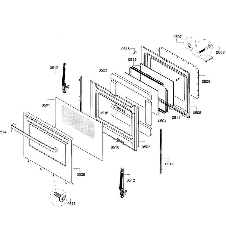 Door Assy Diagram and Parts List for HGS5053UC 07 Bosch Range