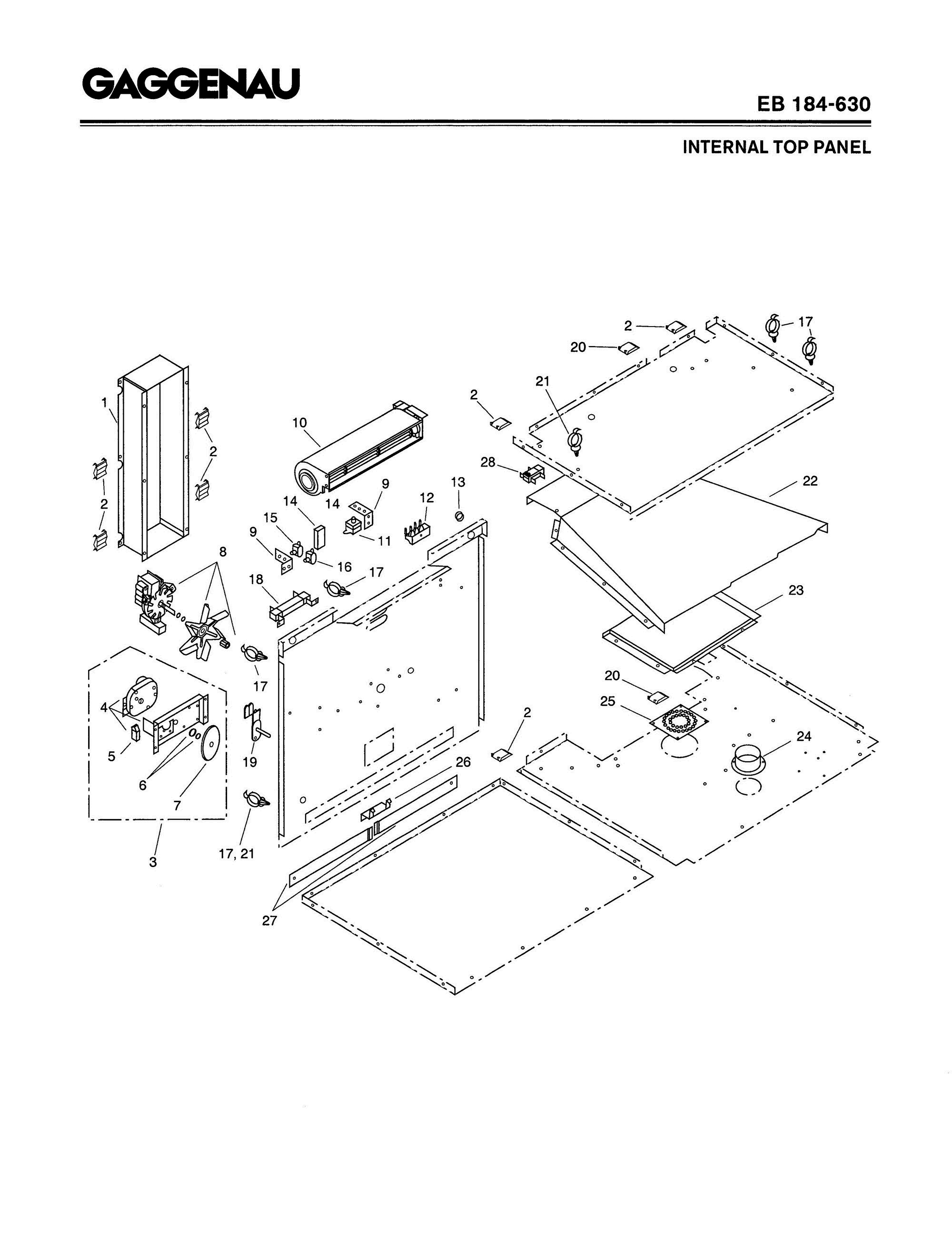 03 - INTERNAL TOP PANEL Diagram and Parts List for EB184-630  Bosch Range